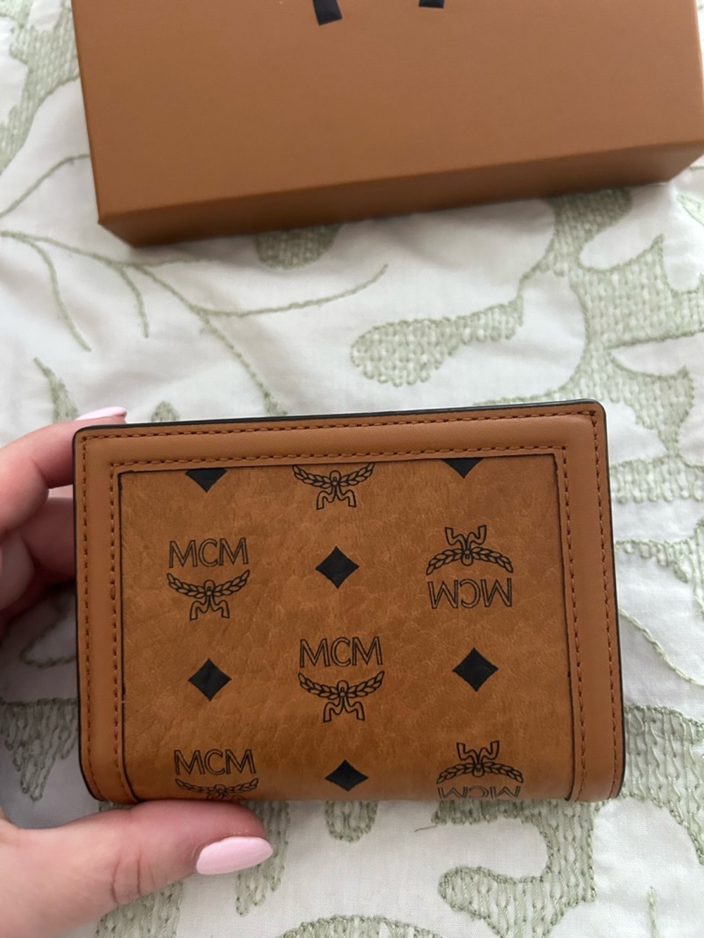 MCM Cognac Brown Visetos Small Wallet with Gold Hardware and Yellow Dust Bag - Picture 7 of 11